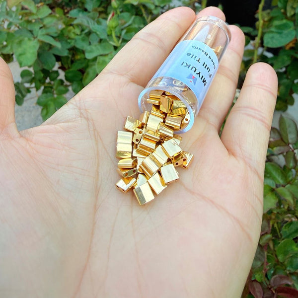 10g Miyuki Full Tila Square Seed Beads 5x5mm, Opaque 24Kt Gold-plated (TL-191)