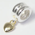 1pc Solid 925 Sterling Silver Cute Heart of Gold Spacer Bead Charm, Compatible with Pandora All Other Charm Bracelet, EC642