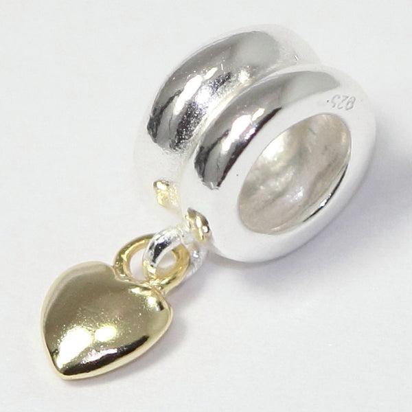 1pc Solid 925 Sterling Silver Cute Heart of Gold Spacer Bead Charm, Compatible with Pandora All Other Charm Bracelet, EC642