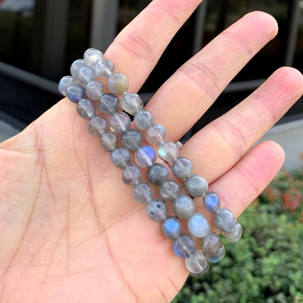 1 Strand Stretch Natural Grade A Labradorite Free Form Gemstone Bracelet, 7-10mm Beads, Length Selections: 7 inch/7.5 inch