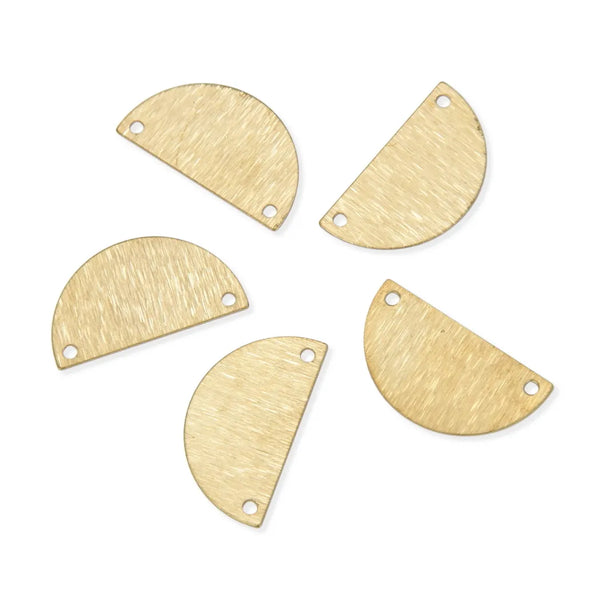 20pcs Brushed Raw Brass Half Round Semicircle Pendant Drop, 2-Hole Connectors, 21mm, Unplated/Uncoated, CF-A9