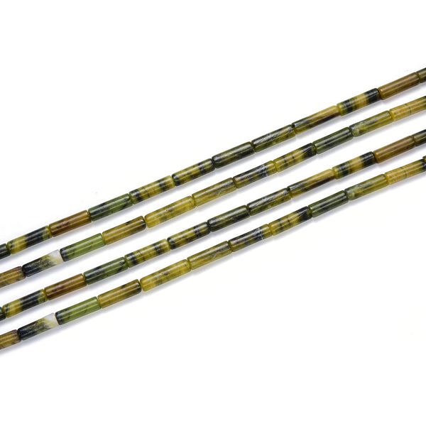 Natural Green Jade Gemstone Cylinder Tube Beads, 13x4mm, Hole ID 1mm, 14.5 Inch/1 Strand, GH-H15