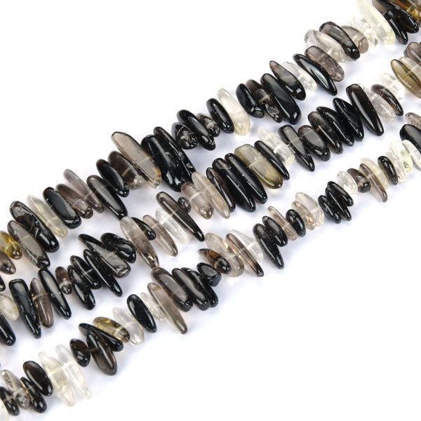 Natural Multi-Color Smoky Quartz Gemstone Stick Point Beads, Irregular, 7mm-23mm Long, Hole ID 1mm 1 Strand/15 Inch, GZ5-22
