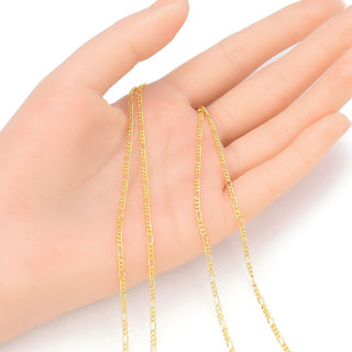 16.5 Feet Tarnish Resistant Diamond Cut Figaro Chain Link, 18K Yellow Gold Plated Brass, Size Selections: 2mm/2.5mm