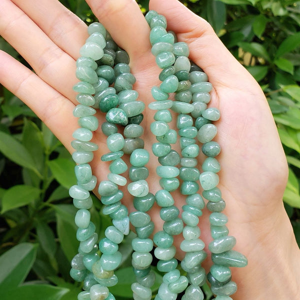 Natural Green Aventurine Gemstone Smooth Tumbled Pebble Beads, Irregular, 8mm-10mm, Hole ID 1mm, 1 Strand/15 Inch, GZ3-6