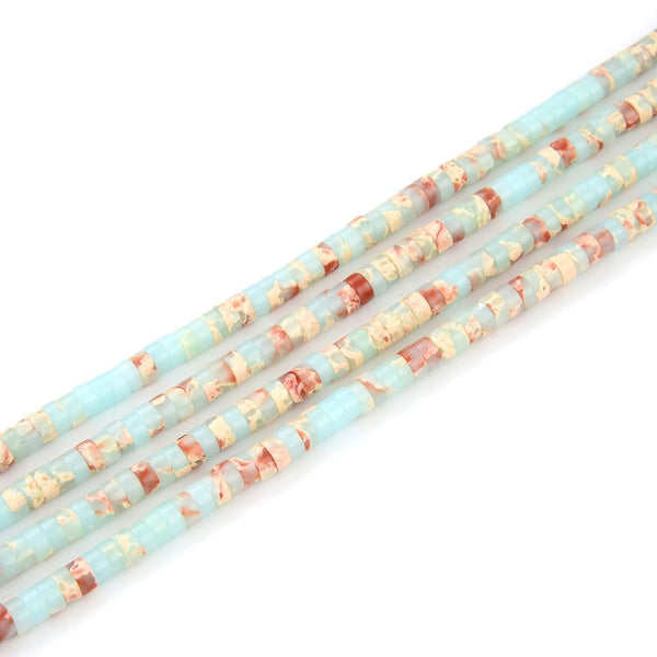 Natural Blue Impression Aqua Terra Jasper Gemstone Heishi Tube Rondelle Beads, 4x2mm/Small, Hole ID 0.9mm, 14.5 Inch/1 Strand, GH-C6