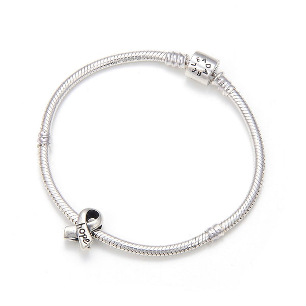 1pc Real 925 Sterling Silver Hope Ribbon Bead Charm, Compatible with Pandora All Other Charm Bracelet, EC7-B2