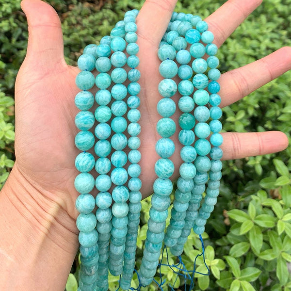 Natural Grade A Brazil Amazonite Gemstone Round Beads, 15 Inch/1 Strand, Size Selections: 4mm/6mm/8mm/10mm