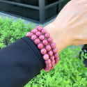 1 Strand Stretch Natural Grade A Pink Rhodonite Beaded Gemstone Bracelet, 8mm Bead, Length Selections: 7 inch/7.5 inch/8 inch/8.5 inch