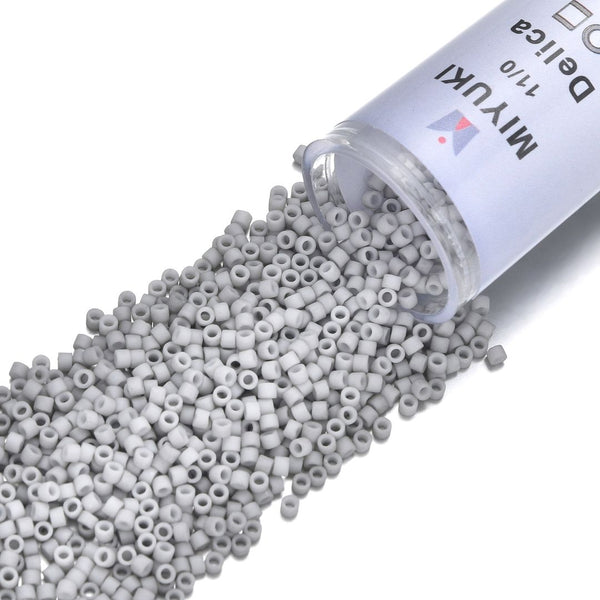 30g Miyuki Delica 11/0 Seed Beads, Opaque Matte Glazed Light Smoke DB1518