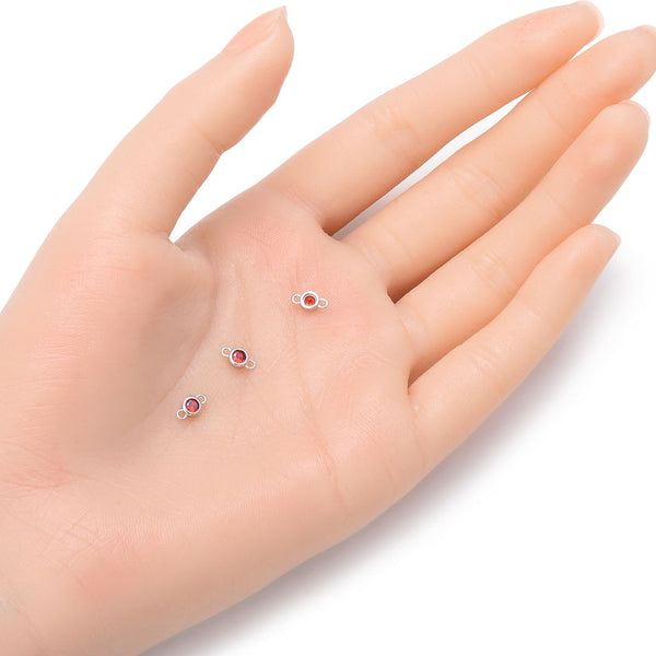 2pcs 925 Sterling Silver 4mm Tiny January Birthstone Links, Tarnish Resistant, Garnet Red Cubic Zirconia Gemstone Connector, SXP6-1