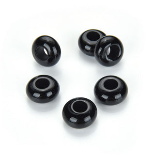 10pcs Natural Black Agate Gemstone Donut Rondelle Beads,14x8mm, Hole ID 5.6mm, GW-A13