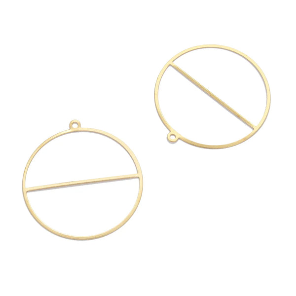 20pcs Raw Brass Round Buckle Pendant Drop, 38mm Large Connector, Unplated/Uncoated, CX-R1