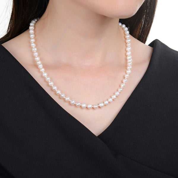 Natural Grade A+ Potato Round White Cultured Freshwater Pearl Necklace, 6-7mm Pearl Strand, Length Selections: 16 inch/18 Inch