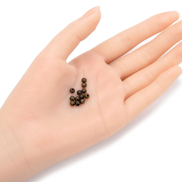 500pcs 4mm Small Tiny Corrugated Ribbon Round Beads, Antique Bronze Plated Brass, Tarnish Resistant, Hole ID 1mm, CF14-4