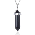 1pc Natural Black Crystal Gemstone Pendant Necklace, 18 Inch Surgical Stainless Steel Chain, GGP-C15