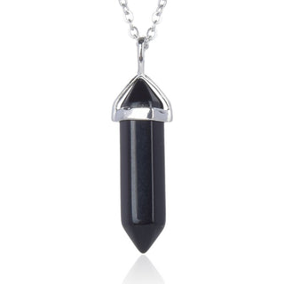 1pc Natural Black Crystal Gemstone Pendant Necklace, 18 Inch Surgical Stainless Steel Chain, GGP-C15
