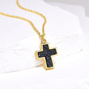 1pc Natural Druzy Crystal Pendant Necklace, Hematite Black Cross Small Gemstone Pendant, 18 inch Gold Plated Stainless Steel Chain, GGP20-4