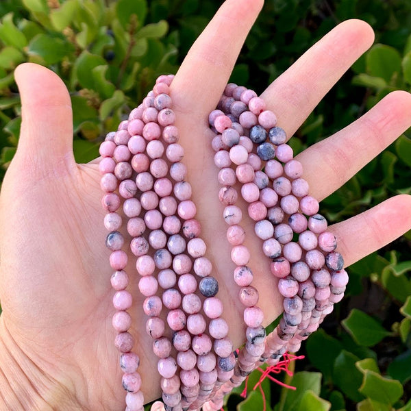 Natural Pink Rhodonite Jade Gemstone Faceted Round Beads, 6mm, Hole ID 0.9mm, 2 Strands/28 Inch Total, GH-E28