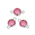 10pcs Grade A July Light Ruby Red Birthstone Links, Sterling Silver Plated Brass, Size Selections: 6mm/8mm