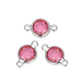 10pcs Grade A July Light Ruby Red Birthstone Links, Sterling Silver Plated Brass, Size Selections: 6mm/8mm