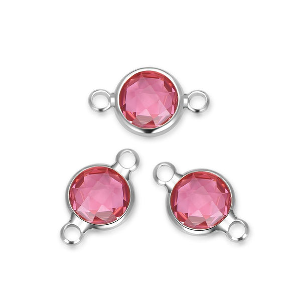 10pcs Grade A July Light Ruby Red Birthstone Links, Sterling Silver Plated Brass, Size Selections: 6mm/8mm