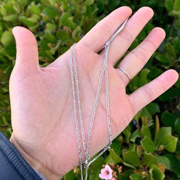 1pc 925 Sterling Silver Figaro Link Chain Necklace, Tarnish Resistant Rhodium Plated, 2mm, Length Selections: 18/20/22/24/26 inch