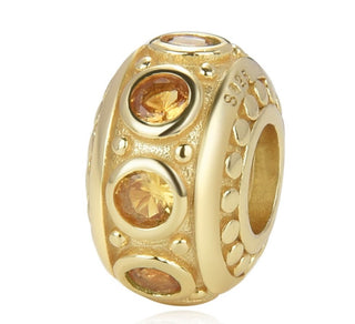 1pc Real Gold Plated 925 Sterling Silver November Birthstone Bead Charm, Yellow Topaz Cubic Zirconia CZ, 11x6.8mm, Hole ID 4.5mm, EC1-B11