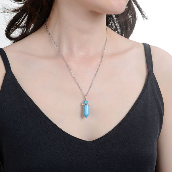4pcs Natural Blue Howlite Imitation Turquoise Gemstone Pendants, 42mm Loose Bullet Point Stone Drops, G2P-C10