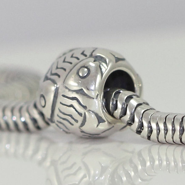 1pc Real Solid Sterling Silver Fish Charm Symbol of Abundance Bead, Compatible with Pandora All Other Charm Bracelets, EC152
