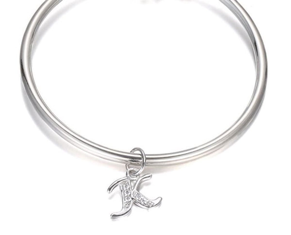 1pc 925 Sterling Silver Letter K Charm, Tarnish Resistant Rhodium Plated, Cubic Zirconia CZ Name Initial Pendant Drop,SSP-C11