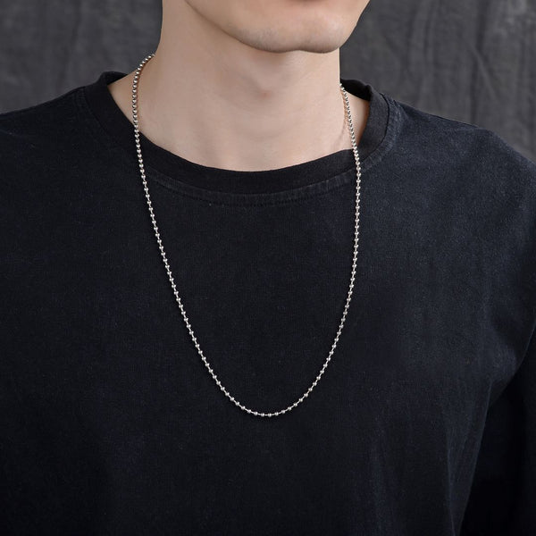 1pc 925 Sterling Silver Ball Link Chain Necklace, Tarnish Resistant Rhodium Plated, 3mm, Thick, Length Selections: 18 inch/20 inch/22 inch