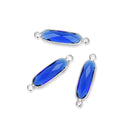 10pcs Grade A September Sapphire Blue Rectangle Bar Birthstone Links, Sterling Silver Plated Brass, 21x7mm, CCP9-S9