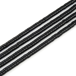 Natural Black Quartz Gemstone Heishi Tube Rondelle Beads, 4x2mm/Small, Hole ID 0.9mm, 14.5 Inch/1 Strand, GH-C5
