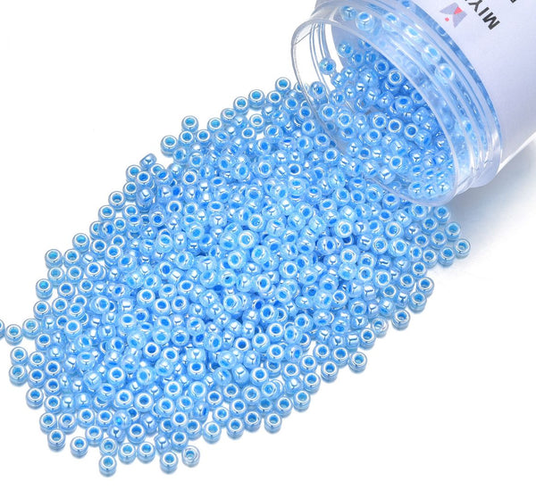 25g Miyuki Rocaille 8/0 Round Seed Bead Opaque Blue Luster Alabaster RR-537
