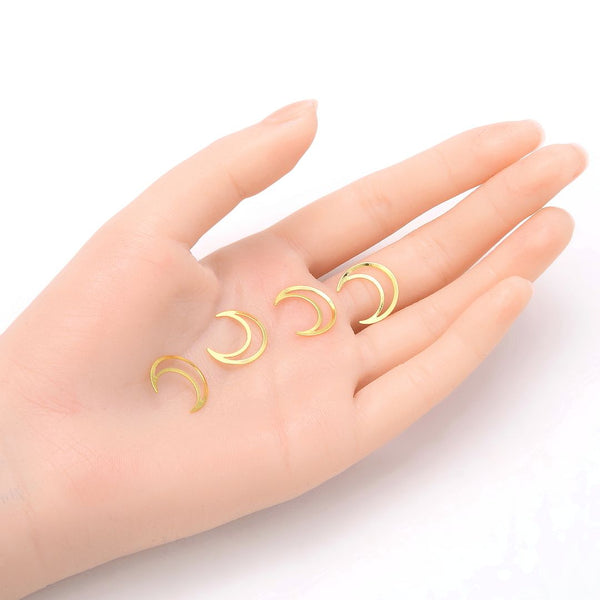 10pcs 16mm Moon Links, Tarnish Resistant, 18K Yellow Gold Plated Brushed Brass, BF-C3