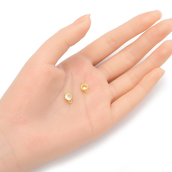 2pcs 925 Sterling Silver 6mm April Birthstone Links, Real 18K Yellow Gold Plated, Clear Cubic Zirconia Gemstone Connector, SXP9-4