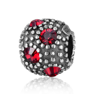 1pc 925 Sterling Silver January Birthstone Bead Charm, Siam Red Garnet Cubic Zirconia CZ, 10.3x9mm, Hole ID 4.5mm, EC1-M1