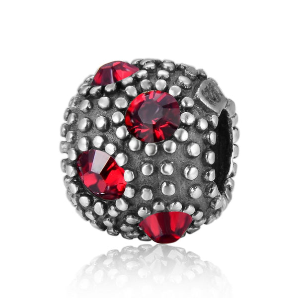 1pc 925 Sterling Silver January Birthstone Bead Charm, Siam Red Garnet Cubic Zirconia CZ, 10.3x9mm, Hole ID 4.5mm, EC1-M1