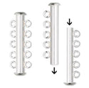 1pc 925 Sterling Silver 5 Strands Multi-Strand Slide Lock Tube Clasp Set, 30mm Long, SS189