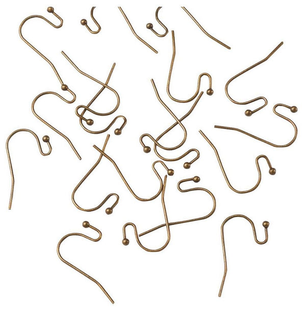 100pcs Ball End Fish Earring Hooks, Antique Bronze Plated Brass, 0.75mm/21 Gauge, 20mm Long CF206-B