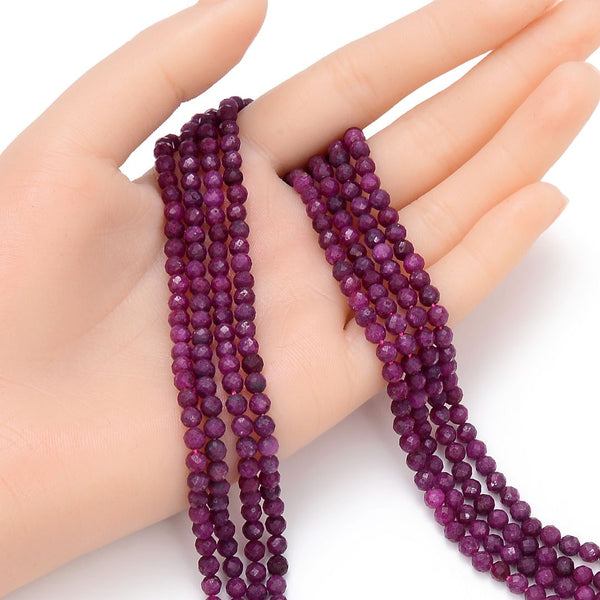 Natural Red Ruby Gemstone Tiny Small Faceted Round Beads, 4mm, Hole ID 0.6mm, 15 Inch/1 Strand, GK4-18