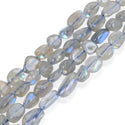 Natural Grade A Blue Flash Labradorite Gemstone Oval Tumbled Pebble Beads, Irregular, 6mm to 8mm, Hole ID 1mm, 15 Inch/1 Strand, GZ11-17