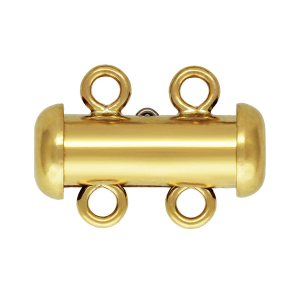 1 Set Real 1/20 14K Gold Filled 2 Rows Multiple Strand Slide Lock Tube Clasp, 2 Closed Jump Ring, 15mm, JK3-E2