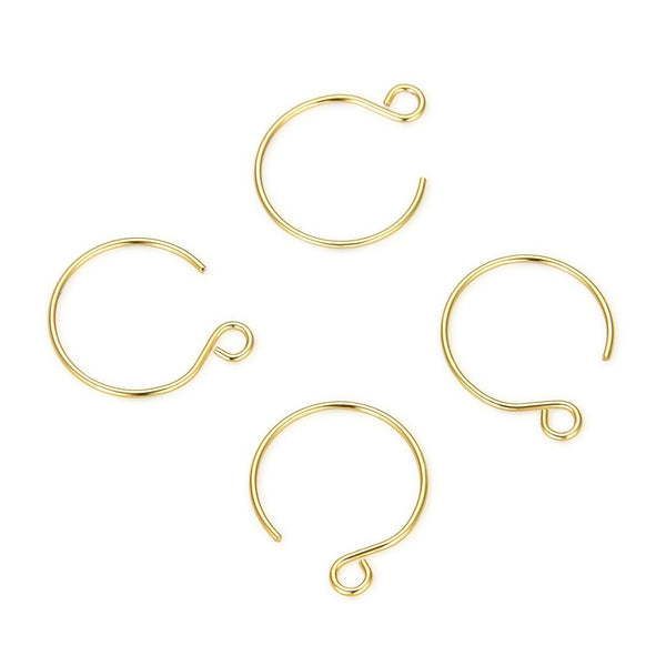 20pcs Tarnish Resistant Round Hoop Earring Hooks, 18K Yellow Gold Plated Brass, 15mm, 0.7mm/21 Gauge, BF62-1