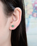 1 Pair 925 Sterling Silver May Birthstone Round Cut Stud Earrings, 6mm/0.84 Carat Cubic Zirconia CZ Green Emerald Stone, SSE48-5