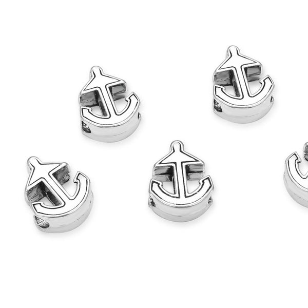 20pcs Anchor Symbol of Hope and Strength Large Hole Beads, Hole ID 4.5mm, Antique Silver, Zinc Alloy Metal, MEC-F6