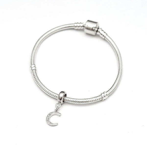 1pc 925 Sterling Silver Letter C, Alphabet Charm Pendant Drop, 18mm Long, Hole ID 4.5mm, EC3-A3