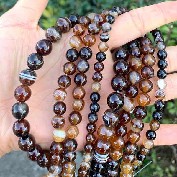 AAA Natural Banded Brown Agate Gemstone Round Beads, 15 Inch/1 Strand, Size Selections: 4mm/6mm/8mm/10mm
