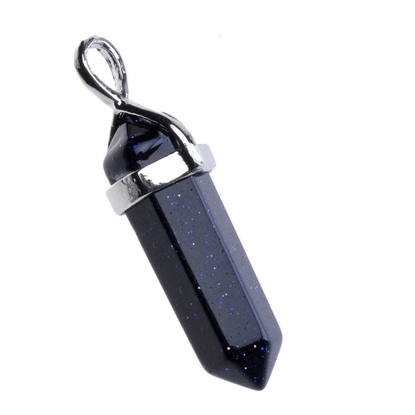 1pc Blue Goldstone Sandstone Gemstone Pendant Necklace, 18 Inch Surgical Stainless Steel Chain, GGP-C3